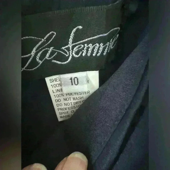 La Femme Off the Shoulder BEADED Satin Trumpet Gown~Navy~10~NWOT! - Picture 4 of 7